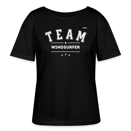 Relaxed Rundhals Frauen Bio-T-Shirt -Team Windsurfer- - Schwarz