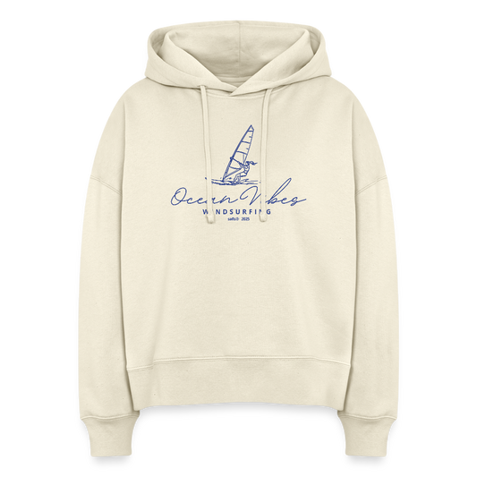 Boxy Frauen Bio Hoodie Nora -ocean vibes windsurfing- - Weißgrau