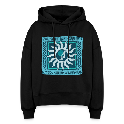 Boxy Frauen Bio Hoodie -buy happiness- - Schwarz