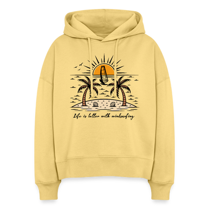 Boxy Frauen Bio Hoodie -better life- - Hellgelb