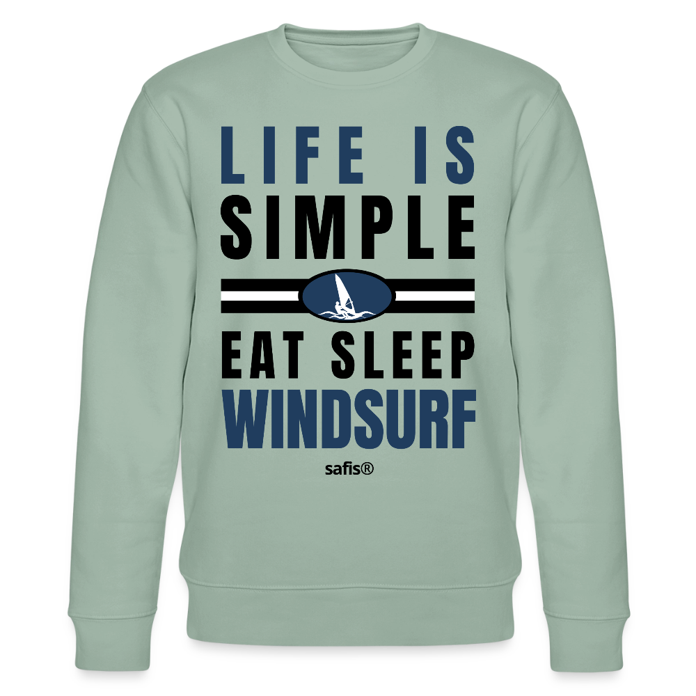 safis Windsurfer Pullover Männer -eat sleep windsurf- Unisex Bio-Sweatshirt CHANGER - Helles Graugrün