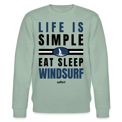 safis Windsurfer Pullover Männer -eat sleep windsurf- Unisex Bio-Sweatshirt CHANGER - Helles Graugrün