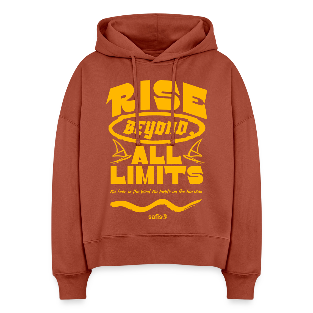 safis® nachhaltige Windsurfkleidung -rise all limits- Boxy Frauen Bio Hoodie Nora - Terrakotta