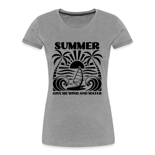 Safis Shop Frauen Premium Bio T-Shirt -give me wind and water- - Grau meliert
