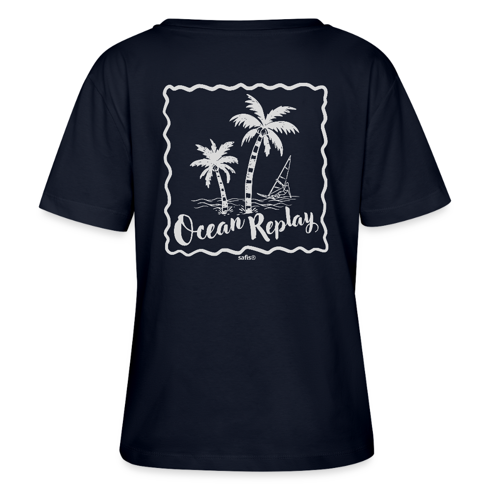Relaxed Rundhals Frauen Bio-T-Shirt -ocean replay- - Navy