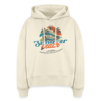 Boxy Frauen Bio Hoodie -summer beach- - Weißgrau