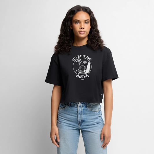 Frauen Premium Oversized Bio Cropped T-Shirt - Schwarz
