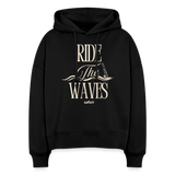 Boxy Frauen Bio Hoodie Nora -ride the waves- - Schwarz