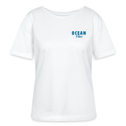 Relaxed Rundhals Frauen Bio-T-Shirt -happiest- - Weiß