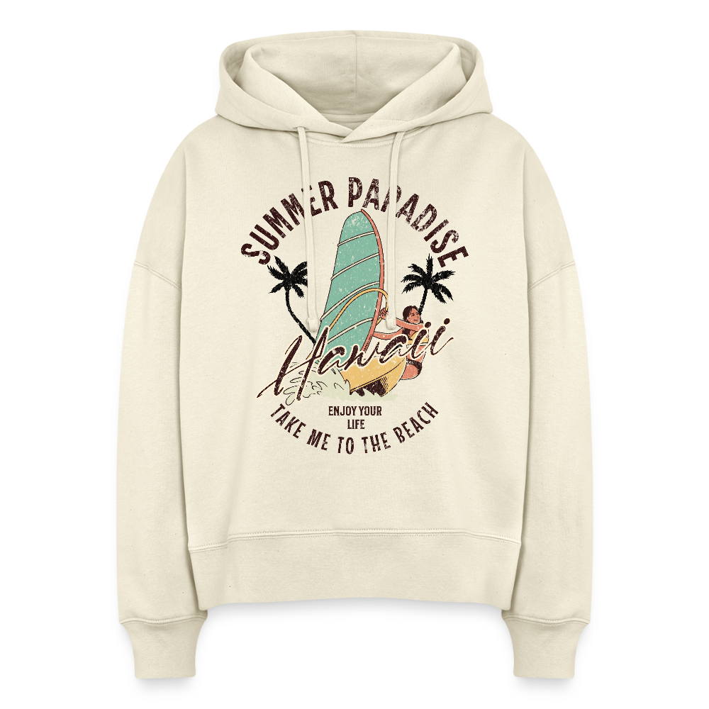 Boxy Frauen Bio Hoodie -enjoy life- - Weißgrau