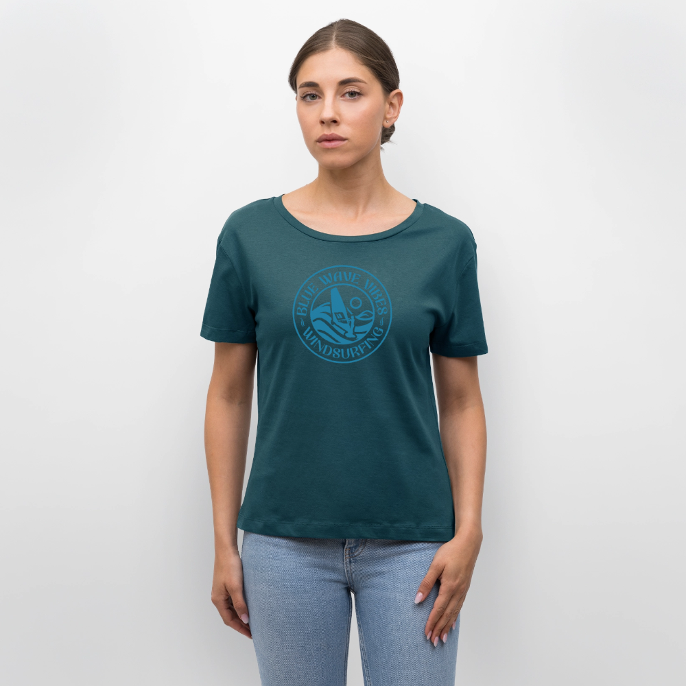Relaxed Rundhals Frauen Bio-T-Shirt -blue wave vibes- - Dunkles Petrol