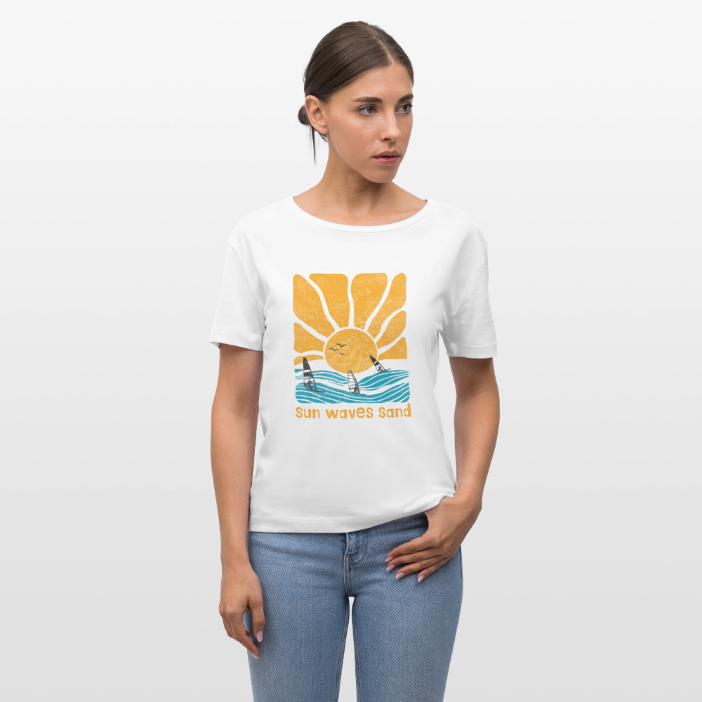Relaxed Rundhals Frauen Bio-T-Shirt -sunny waves- - Weiß