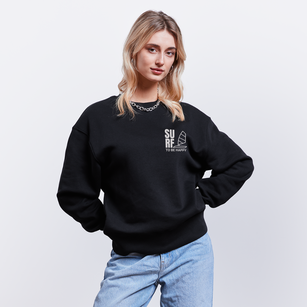 Unisex Oversize Bio Pullover -surf to be happy- - Schwarz