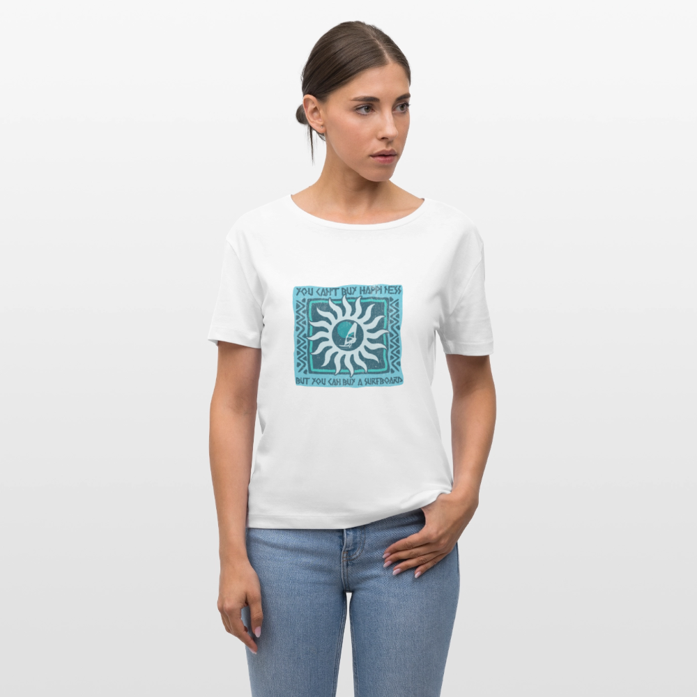 Relaxed Rundhals Frauen Bio-T-Shirt -buy happiness- - Weiß