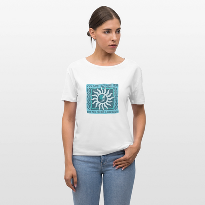 Relaxed Rundhals Frauen Bio-T-Shirt -buy happiness- - Weiß