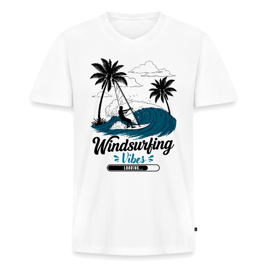 Windsurfer geschenk T-Shirt mit V-Ausschnitt -Vibes loading- - Weiß
