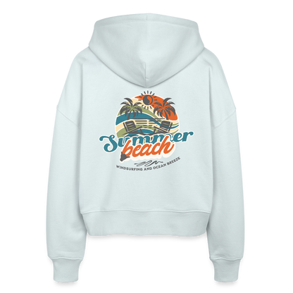 Boxy Frauen Bio Zip Hoodie -summer beach- - Eisblau