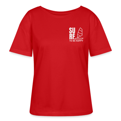 Relaxed Frauen Bio-T-Shirt -surf to be happy- - Rot