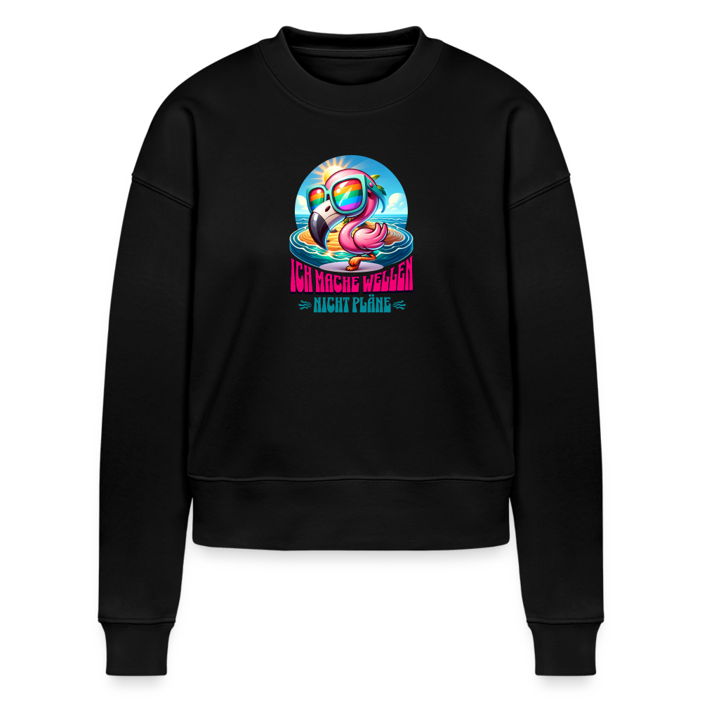 Cropped Frauen Bio-Sweatshirt -flamingo- - Schwarz