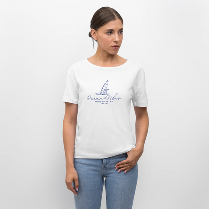 Relaxed Rundhals Frauen Bio-T-Shirt -ocean vibes windsurfing- - Weiß