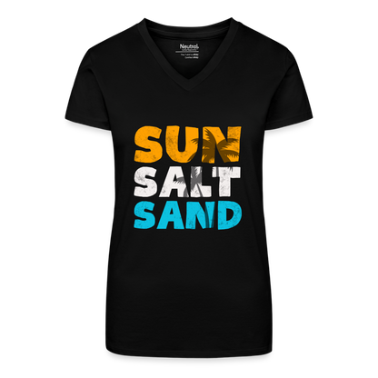 Bio Frauen T-Shirt mit V-Ausschnitt -sun salt sand- - Schwarz