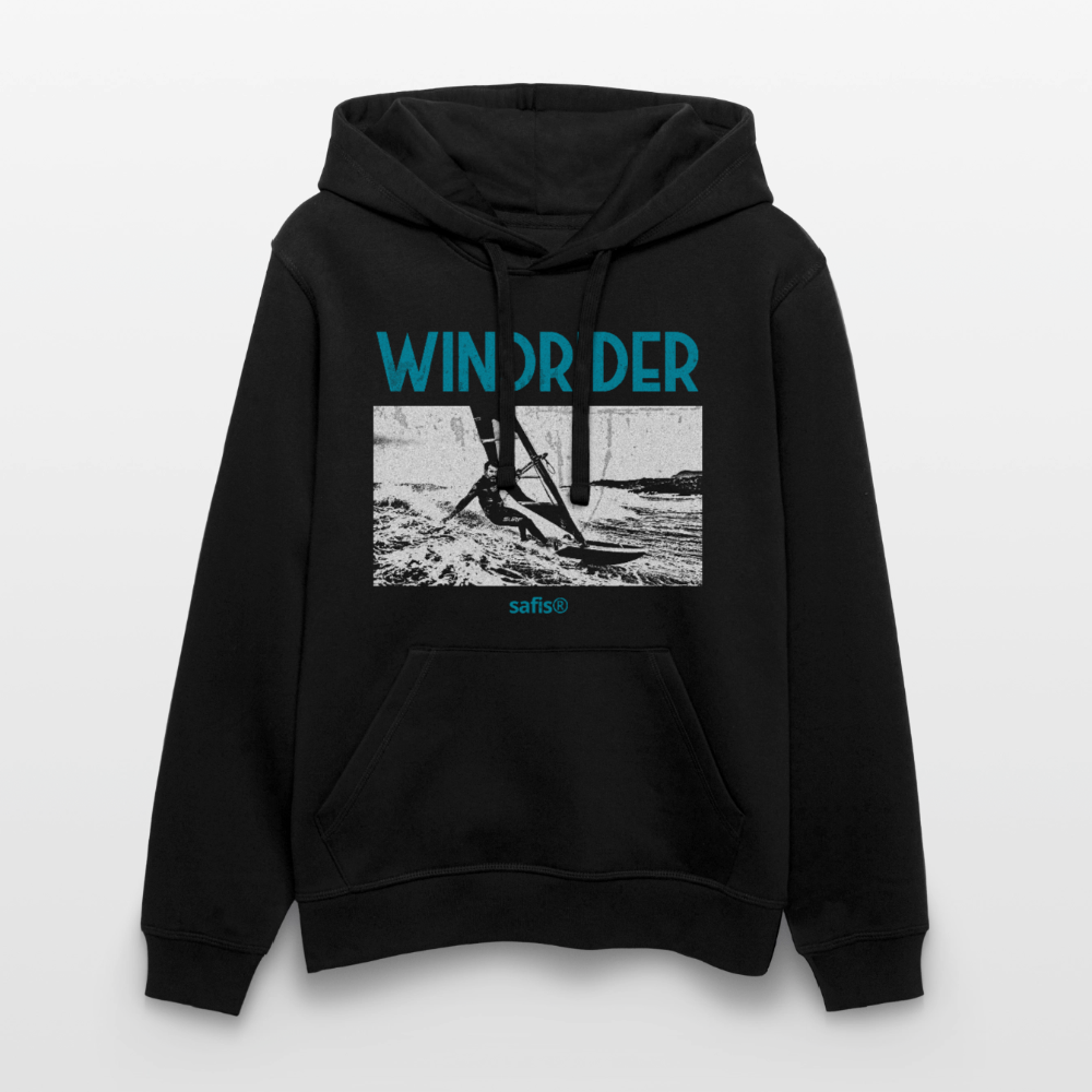 Surf Hoodie Herren safis® -Windrider- Unisex Bio-Hoodie DRUMMER - Schwarz