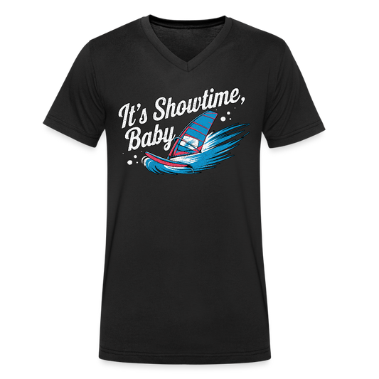 Männer Bio-T-Shirt mit V-Ausschnitt -showtime- - Schwarz