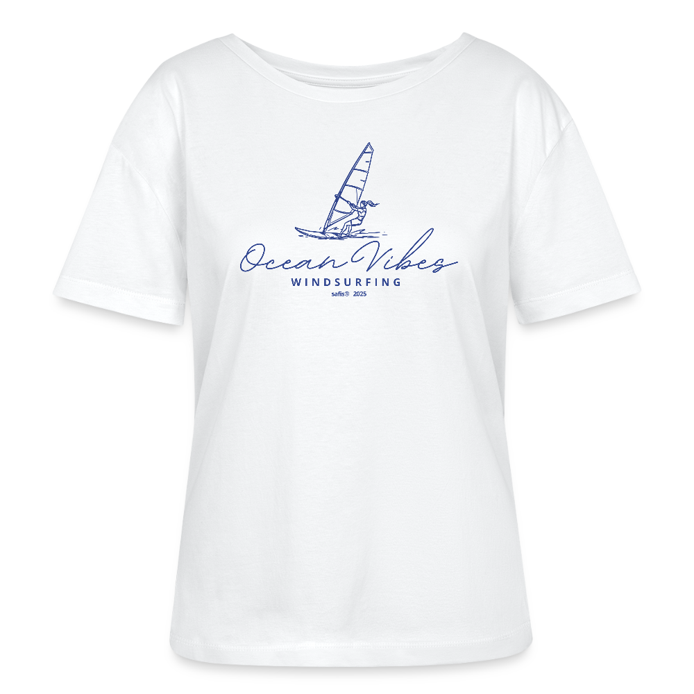 Relaxed Rundhals Frauen Bio-T-Shirt -ocean vibes windsurfing- - Weiß