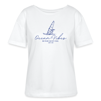 Relaxed Rundhals Frauen Bio-T-Shirt -ocean vibes windsurfing- - Weiß