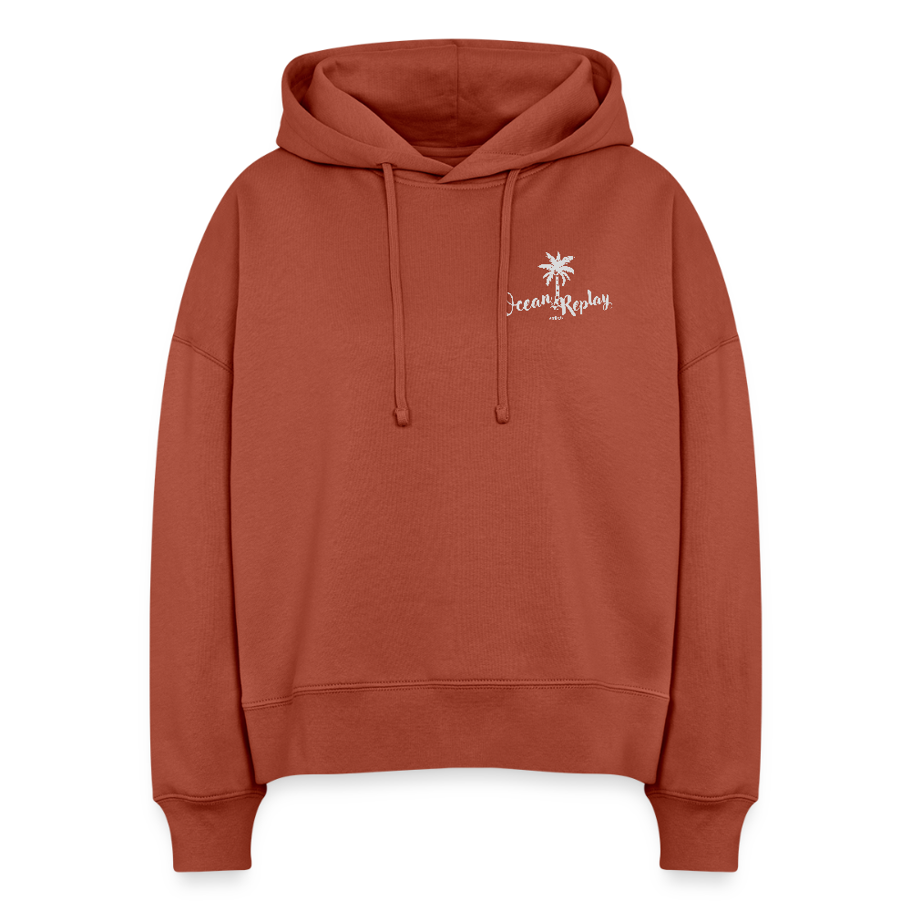 Boxy Frauen Bio Hoodie Nora -ocean replay- - Terrakotta