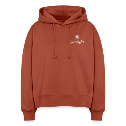 Boxy Frauen Bio Hoodie Nora -ocean replay- - Terrakotta