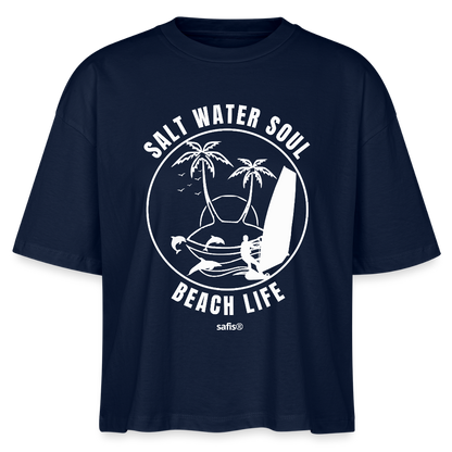 safis® Windsurfing Frauen Boxy Bio-T-Shirt Nova -salt water soul- - Navy
