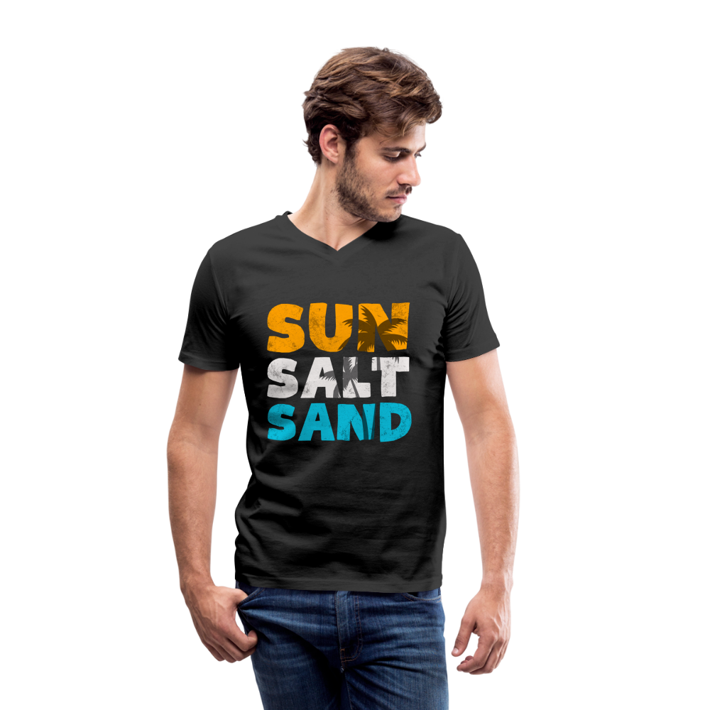 Männer Bio-T-Shirt mit V-Ausschnitt -sun salt sand- - Schwarz