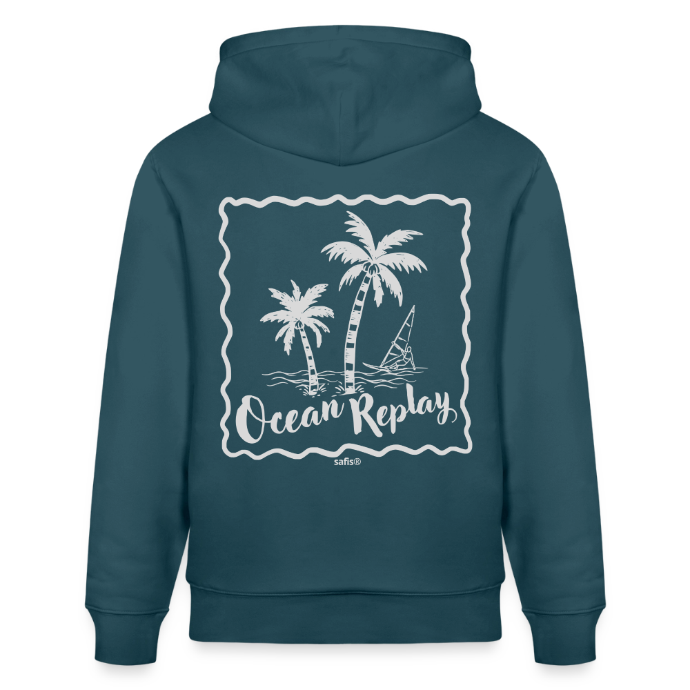 safis® Windsurfer Unisex Bio-Hoodie Cruiser -Ocean Replay- - Dunkles Petrol