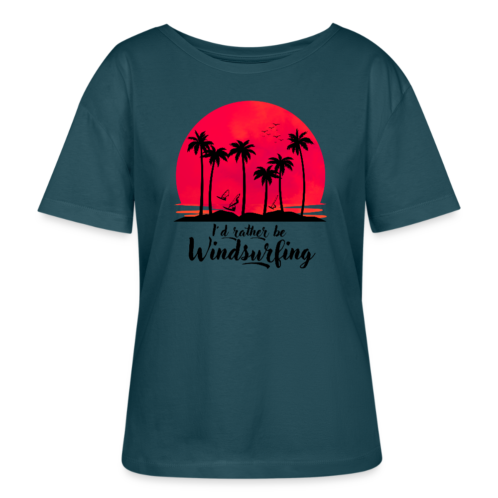 Relaxed Rundhals Frauen Bio-T-Shirt -I´d rather be- - Dunkles Petrol