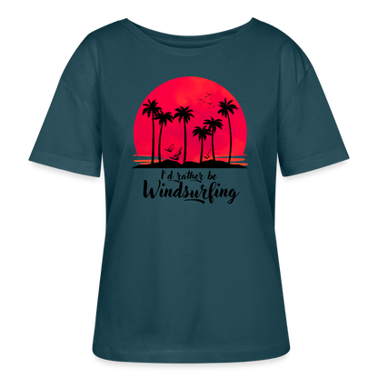 Relaxed Rundhals Frauen Bio-T-Shirt -I´d rather be- - Dunkles Petrol