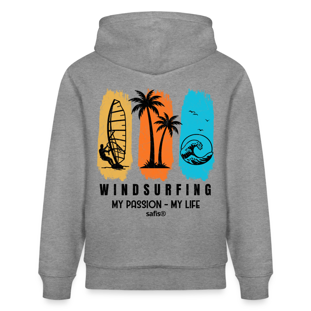 safis Windsurf Shirt Unisex Bio-Hoodie CRUISER -my passion my life- - Hellgrau marmoriert