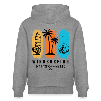 safis Windsurf Shirt Unisex Bio-Hoodie CRUISER -my passion my life- - Hellgrau marmoriert