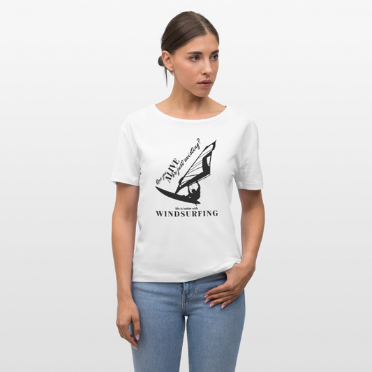 Relaxed Rundhals Frauen Bio-T-Shirt -are you alive- - Weiß