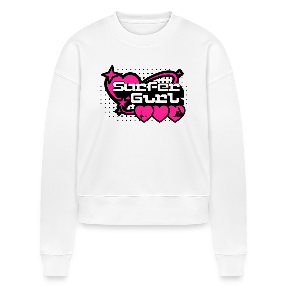 Cropped Frauen Bio-Sweatshirt -surfer girl- - Weiß