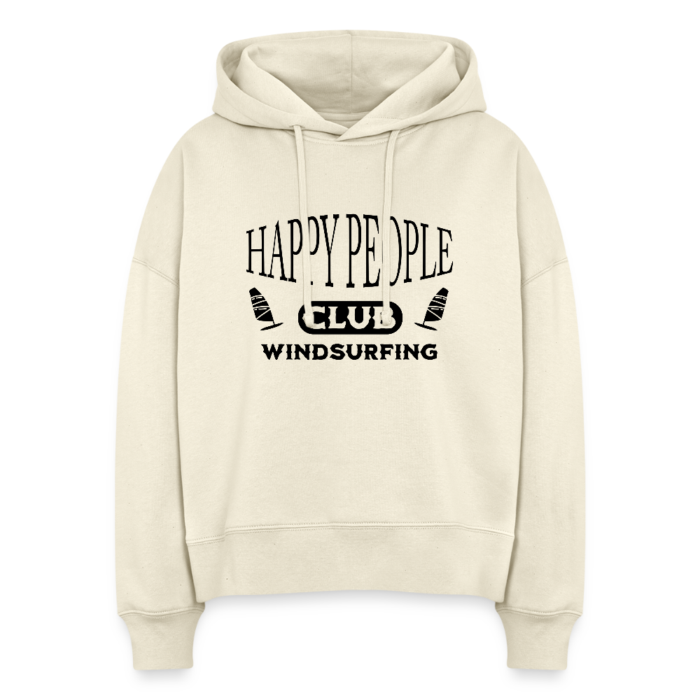 Boxy Frauen Bio Hoodie -happy people- - Weißgrau