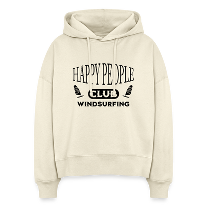 Boxy Frauen Bio Hoodie -happy people- - Weißgrau