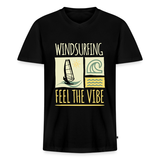 Männer Bio-T-Shirt mit V-Ausschnitt -feel the vibe- - Schwarz