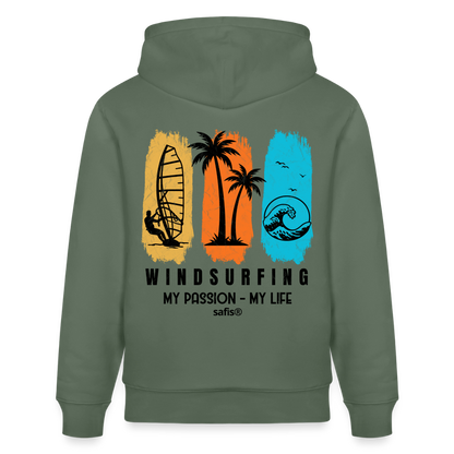 safis Windsurf Shirt Unisex Bio-Hoodie CRUISER -my passion my life- - Tanngrün