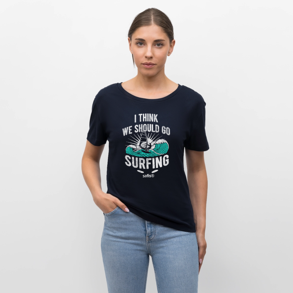 Relaxed Rundhals Frauen Bio-T-Shirt SERENA -surfing- - Navy