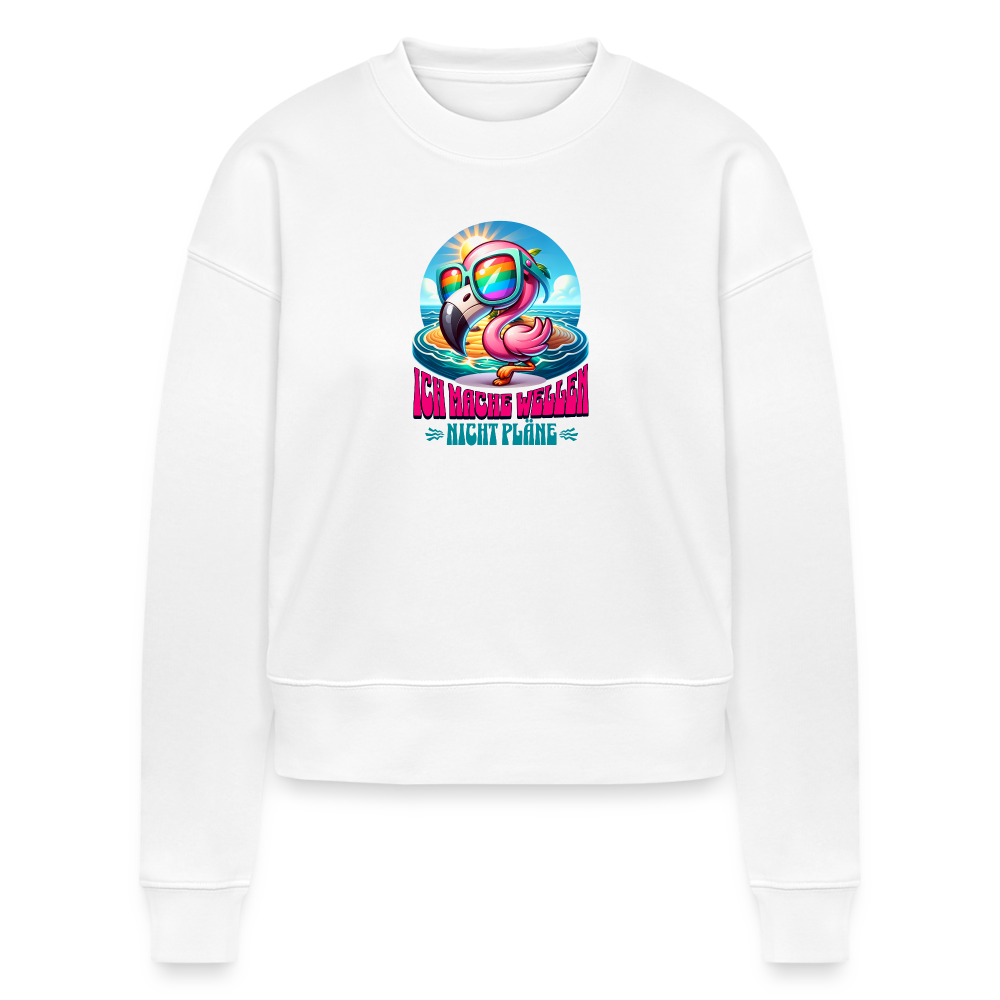 Cropped Frauen Bio-Sweatshirt -flamingo- - Weiß