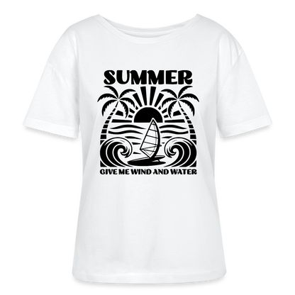 Safis Shop - Relaxed Rundhals Frauen Bio-T-Shirt -give me wind and water- - Weiß