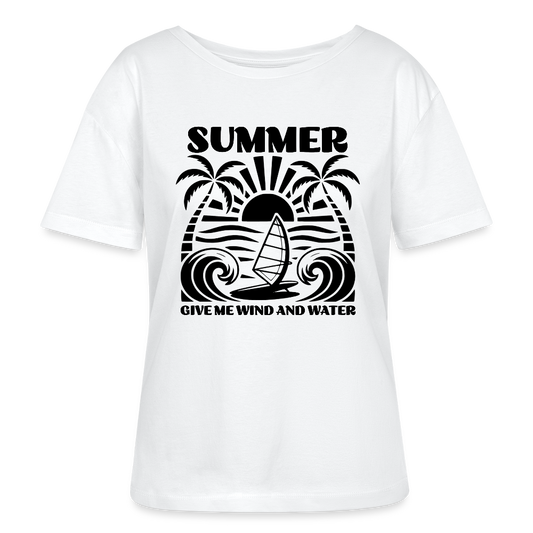 Safis Shop - Relaxed Rundhals Frauen Bio-T-Shirt -give me wind and water- - Weiß