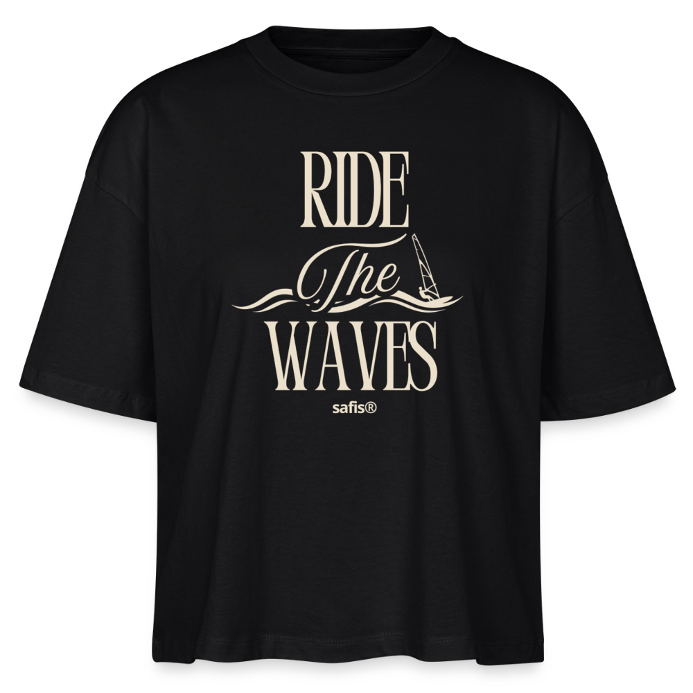 Frauen Boxy Bio-T-Shirt Nova -ride the waves- - Schwarz