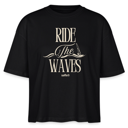 Frauen Boxy Bio-T-Shirt Nova -ride the waves- - Schwarz